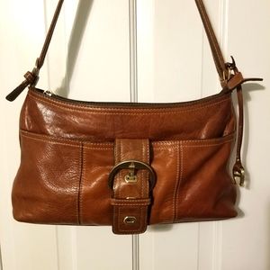 Etienne Aigner 100% Brown Leather Med Shoulder Bag w/ Brass Buckle